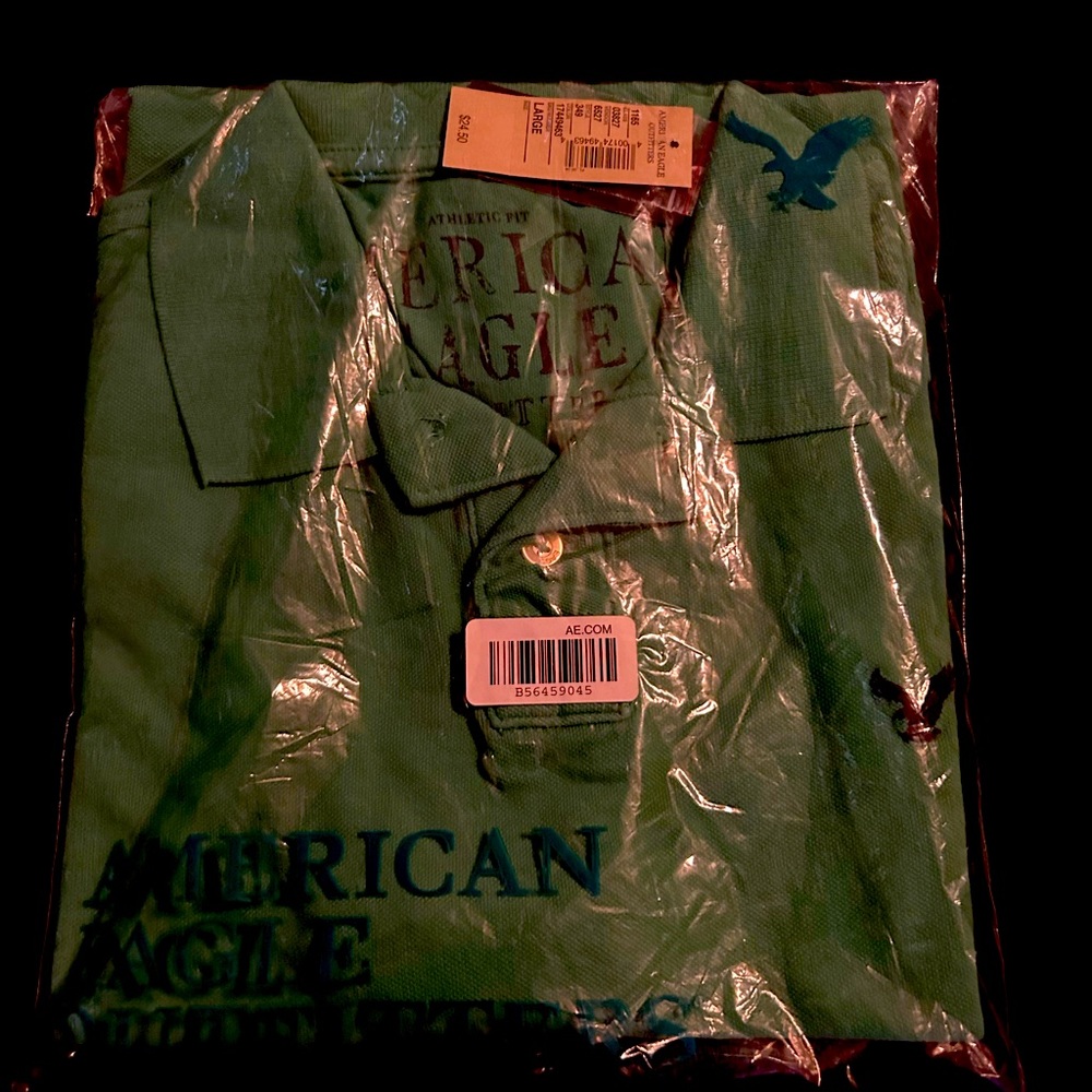 NWT American Eagle Athletic Fit Polo Green Sz Large New In Bag L Vintage